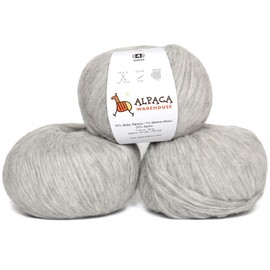 Pullu - Baby Alpaca Merino Wool Yarn Set of 3 Skeins (150 Grams) Worsted Weight - Sourced Directly from Peru - Heavenly Soft and Perfect for Knitting and Crocheting (Heather Silver Gray)