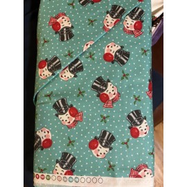 Moda Urban Chiks Sweet Christmas Turquoise Snowman 1/2 Yard OOP