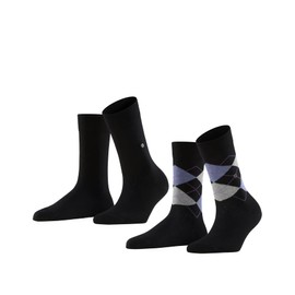 Burlington Women's Everyday Mix 2-Pack W SO Cotton Patterned 2 Pairs Socks, Black (Black 3000), 3.5-7