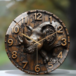 Lancholy 12-Inch Silent Tempered Glass Wall Clock, Rhino Wall Clock ” Silent Non-Ticking Clock, Battery Operated (AA Batteries Not Included), Artistic Home Decor