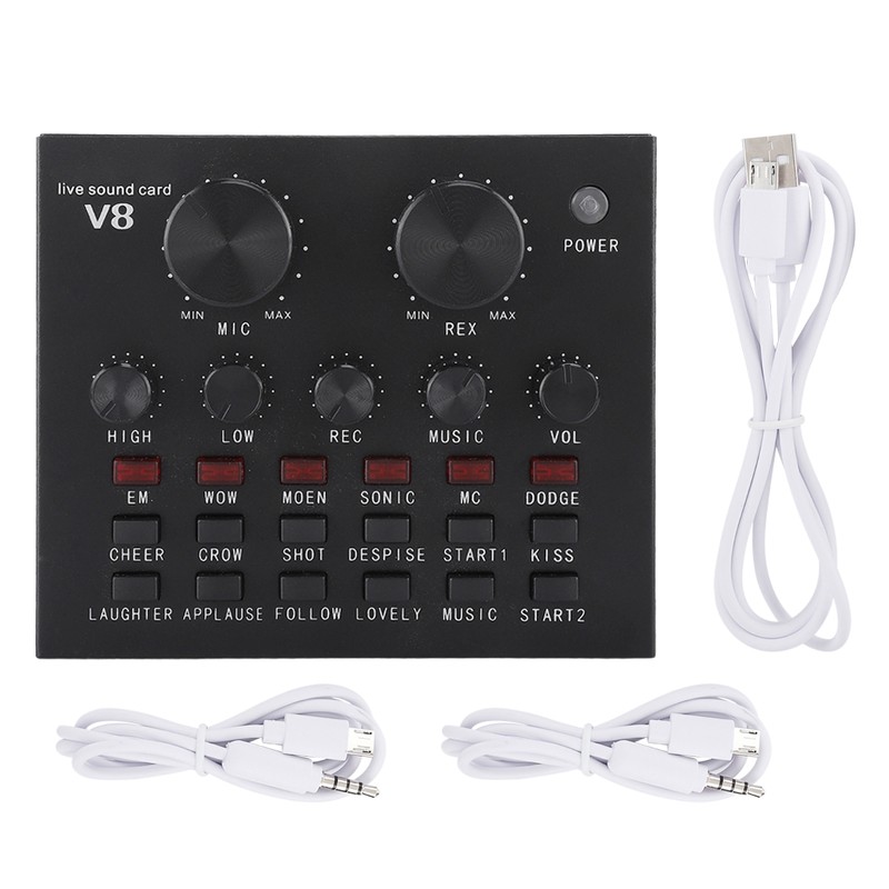 V8 Multifunctional Live Sound Card Intelligent Volume Adjustable Multiple Funny