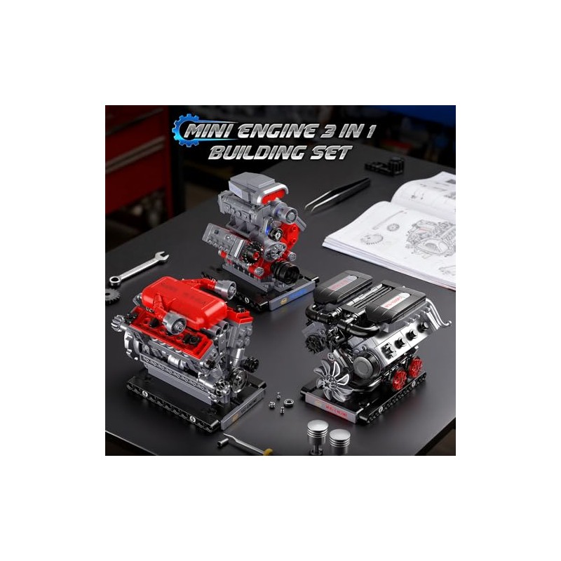 JMBricklayer 3-in-1 Mini Engine Model Car Kits that Runs, V8