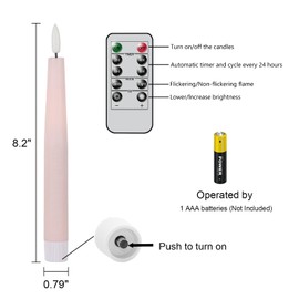 Lasumora Flameless Taper Candles Flickering with 10-Key Remote, Battery Operated Warm Light LED Window Candles 6 Pack Real Wax Wedding Home Birthday Party Christmas Decor(0.79 X 8.2 Inchs) Pink