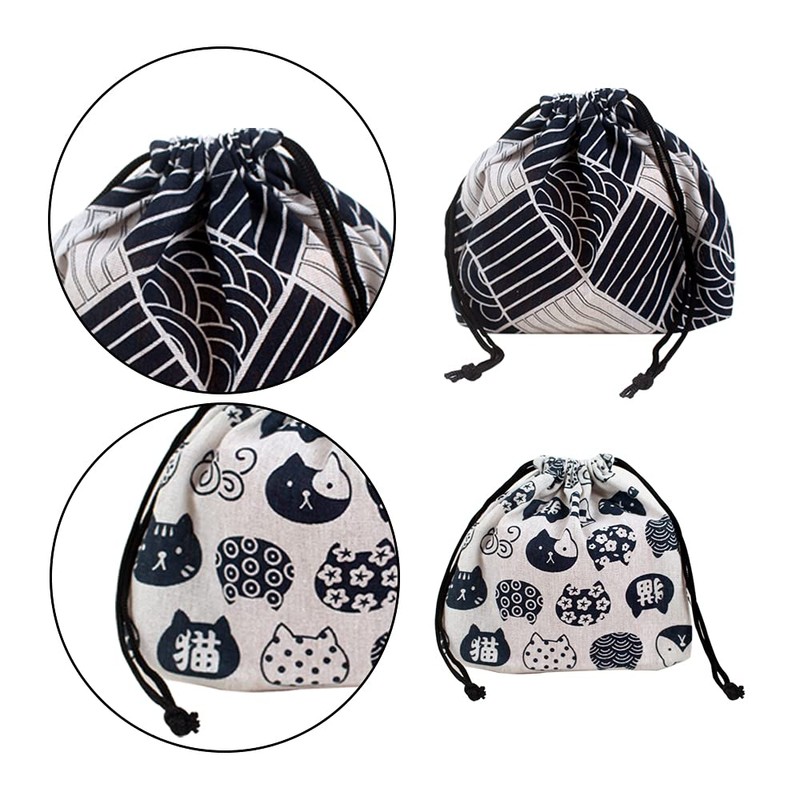 NA 2 Pcs Lunch Box Pouch with Drawstring Foldable Picnic