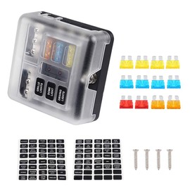 ADPOW 6-Way Circuit Boat Fuse Box Holder Waterproof LED Warning Light with Kit for ATO ATC Block Fuse Blade Fuse 5A 10A 15A 20A Car Boat Marine Trike DC 12V-32V