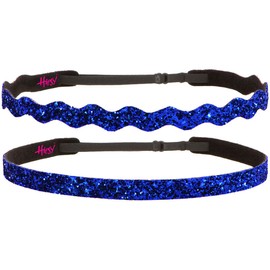 Hipsy PETITE Size, Adjustable No Slip Sparkly Bling Mixed 2pk Headbands for Women Girls & Teens (Bling Glitter Mixed Royal Blue)