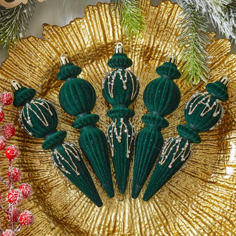 Dark Green Christmas Ornaments Set,6 Pack Plastic Shatterproof Christmas Ball