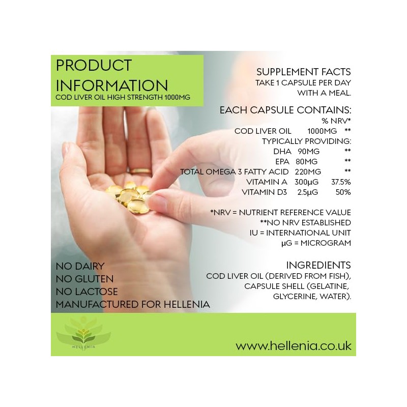 Hellenia Cod Liver Oil Capsules High Strength 1000mg | 180