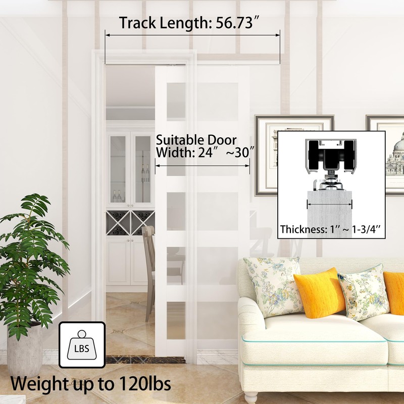 JUBEST 5FT Commercial Grade Pocket Door Hardware and Track Set