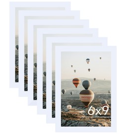JCJMY 6x9 Picture Frame Set of 6 for Wall Hanging or Tabletop, Wood 6 x 9 Wall Gallery Poster Photo Frames Bulk for 6 by 9 Photo, 6 Pack, White