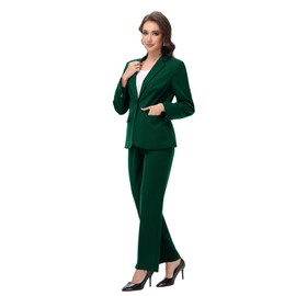 Lamgool Women's 2 Piece Pant Suits Dressy Blazer Wide Leg Pants Set Subtle Glimmer Pantsuits Business Casual Outfits(Dark Green,S)