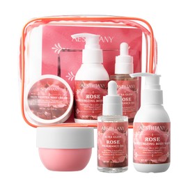 Triple-Step Rose Body Care Set - Moisturizing Body Wash (3.4oz), Firming Body Cream (2.6oz), Nourishing Oil (1.7oz) - Bulgarian Rose & 6 Botanicals - Dry Skin Solution