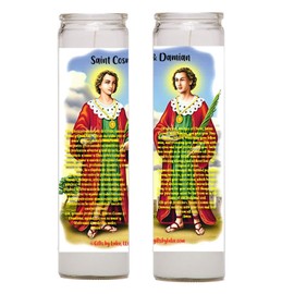 Saints Cosmas and Damian Set of Two 2 or 4 Glass Candles with Prayer (2)