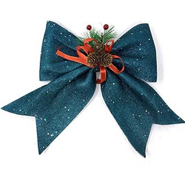 Allgala Christmas Decorative Bows for Wreath Garland Treetopper Christmas Tree (14" Jumbo Dark Green 2-PK)-XBW93066