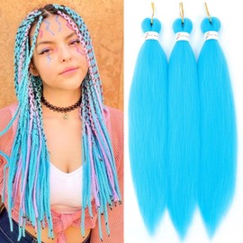 Pre Stretched Braiding Hair 20inch Light Blue Braiding Hair Pre Stretched Hair For Braiding 3 Packs Pre Stretched Braiding Hair Extensions Soft Yaki Texture(#Light Blue,3Packs,20inch)