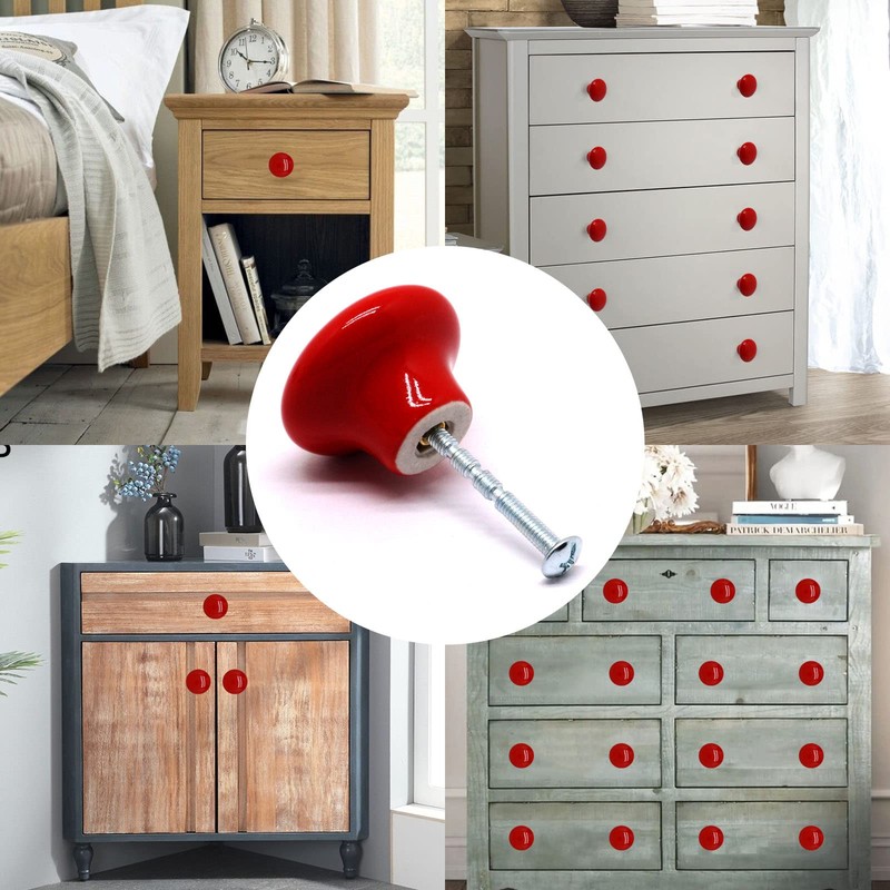 SWZHAI 10 Pcs Red Ceramic Cabinet Knobs, Round Shaped Drawer
