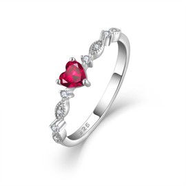 Veshon 925 Sterling Silver Heart Ruby Ring, Cubic Zirconia Stackable Birthstone Engagement Promise Bands Rings Valentine's Day Jewelry Gift for Women Wife Girlfriend, Size 5