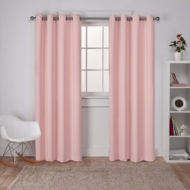 Exclusive Home Sateen Twill Woven Room Darkening Blackout Grommet Top Curtain Panel Pair, 52"x96", Blush