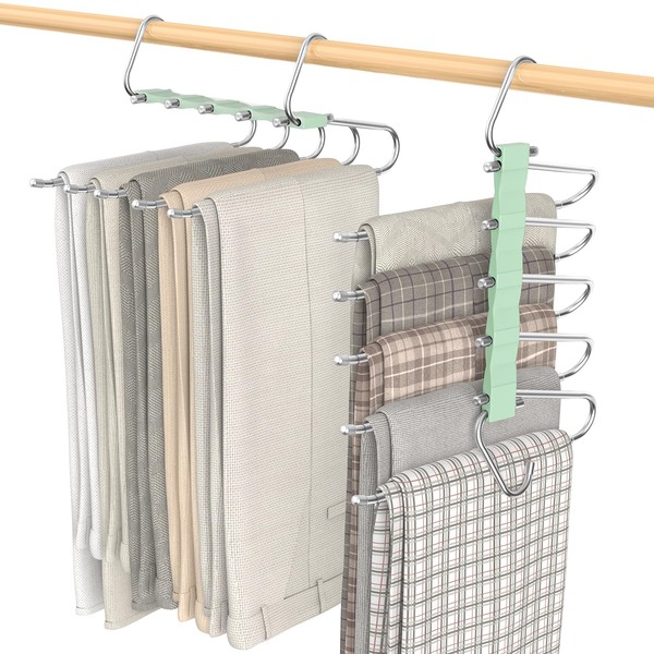 Loretoy 2 Pack Pants Hangers Space Saving, Anti-Slip Multi-Functional Pants