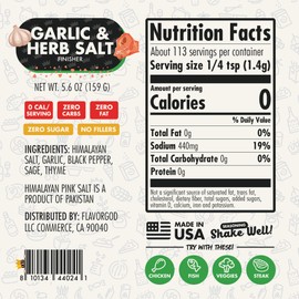 Garlic & Herb Salt Finisher by Flavor God - Premium All Natural & Healthy Spice & Seasoning Mix Blend for Chicken, Beef, Seafood & Vegetables - Kosher, Low Sodium, Dairy-Free, Vegan & Keto Friendly