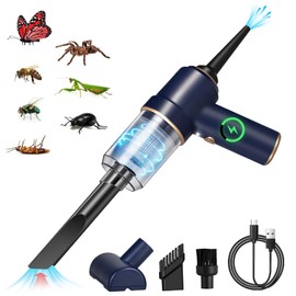 Bug Vacuum with Long Nozzle: 5 in 1 Handheld Cordless Car Vacuum Cleaner for Adults Car Home Office Garden, Rechargeable Strong Suction Insect Catcher for Spider Moth,Stink Bug (Blue)