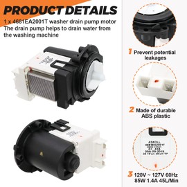 4681EA2001T OEM Washer Drain Pump Motor Replacement for Kenmore & LG - AP5328388 4681EA1007G 4681EA1007D - Fits WM2101HW WM3270CW WM3431HS WM3770HVA Washing Machines