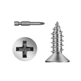 #8 x 1/2" 250 PCS Flat Head Sheet Metal Screws, Phillips Drive Self Tapping Screws, Stainless Steel Countersunk Head Wood Screws, Plain Finish, Screwdriver Bit Included