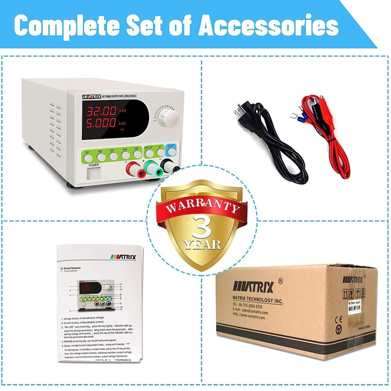 MATRIX DC Power Supply Variable, 32V 6A Adjustable Bench Power