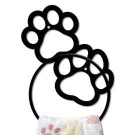 MAYJOYDIY Paw Print Metal Towel Ring Cute Cat Paw Print Towel Holder Dog Claw Pattern Towel Ring Black Art Towel Rack Wall Mounted for Bathroom Kitchen Towel Hanger Home Decors Gift