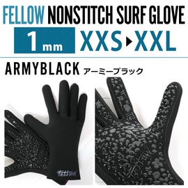 FELLOW Surf Gloves, Non-Stitched, 0.04 inch (1 mm), Surfing, Waterproof, Cold Protection, Winter, Neoprene, Wetsuit, Japanese Standard, Army Black, M Size