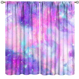ZhiRain Galaxy Pink Purple Curtains Tie Dye Ombre Pink Gradient Watercolor Starry Curtain with Rod Pocket for Room Home Decor Drapes Window Treatments 2 Panels Set 42x45 Inch