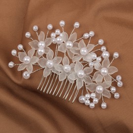 Simple White Flower Pearl Handmade Hair Comb Hair Accessories for women