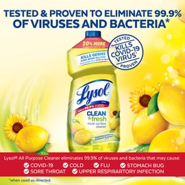 Lysol Multi-Surface Cleaner, Sanitizing and Disinfecting Pour, to Clean and Deodorize, Sparkling Lemon & Sunflower Essence, 48oz