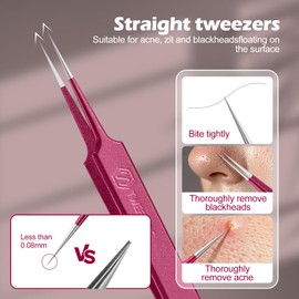 WSYUB Upgrade Professional Facial Blackhead Remover Tweezers, Ingrown Hair Tweezers,Extractor Acne Removal, Pimple Popper Tool, Hot Red