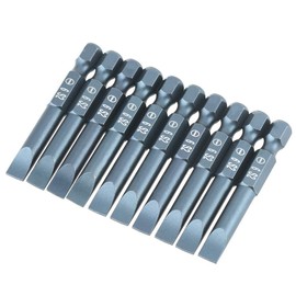10pcs S2 Alloy Steel Slotted Screwdriver Bits Set, 1/4 Inch Hex Shank, 50mm Length, H6.3 * 50*SL6mm, Magnetic Head, Blue Treatment