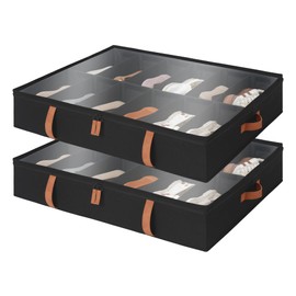 StorageWorks Shoe Organizer for Closet, Fits up to 24 Pairs, 2-Pack Ultra-thick Fabric Under Bed Shoe Storage Containers with Bottom Support and Adjustable Dividers, Black