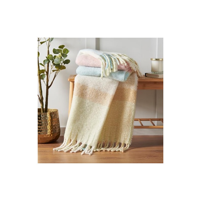 Catherine Lansfield Faux Mohair Check 130x170 cm Blanket Throw Pastel