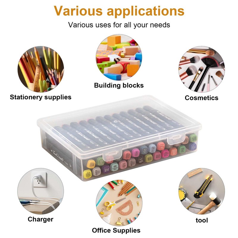 Hnonoxy Plastic Box with Lid, Plastic Storage Box Pens, Transparent