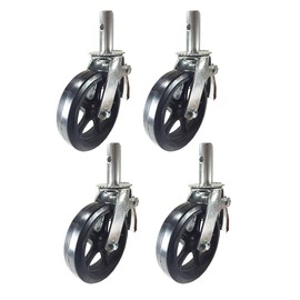 A Set of 4 Wheel 8" Caster with Rubber on Cast Iron Hub 1 3/8" Caster Wheel with Lock-in Brakes Scaffolding Rolling Tower