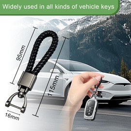 WeddHuis 2 x Key Fob Leather Braided Lanyard D Ring Key Ring Replacement Accessories for Car Motorcycle (Black/Black and White), multicoloured