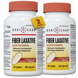 GeriCare Fiber Laxative Calcium Polycarbophil 625mg Caplets, Promotes Healthy Digestion and Constipation Relief, 90 Count Bottle (Pack of 2)