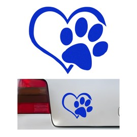 SHMZK Pet Dog Paw Print Car Decal, 4.6"×3.7" Love Heart Dog Paw Car Sticker, Waterproof Cute Pet Puppy Paw Print Decal for Auto Window Bumper Laptops, Car Decorative Sticker Accessories (Blue)