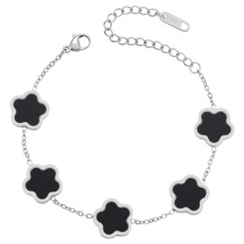 TICVRSS Clover Bracelets for Women, Platinum-plated Fashion Bracelet Four Leaf Lucky Silver 5 Leaf Bracelet Jewelry Gifts (Black)