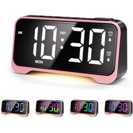Mesqool Alarm Clock, Dynamic RGB, 10 Colors, LED Clock, Loud Volume, 2 Alarms, 5 Levels of Volume Adjustment, Table Clock, Kids, Snooze, 7 Brightness Adjustments, Night Light, Night Mode, 12/24 Hour