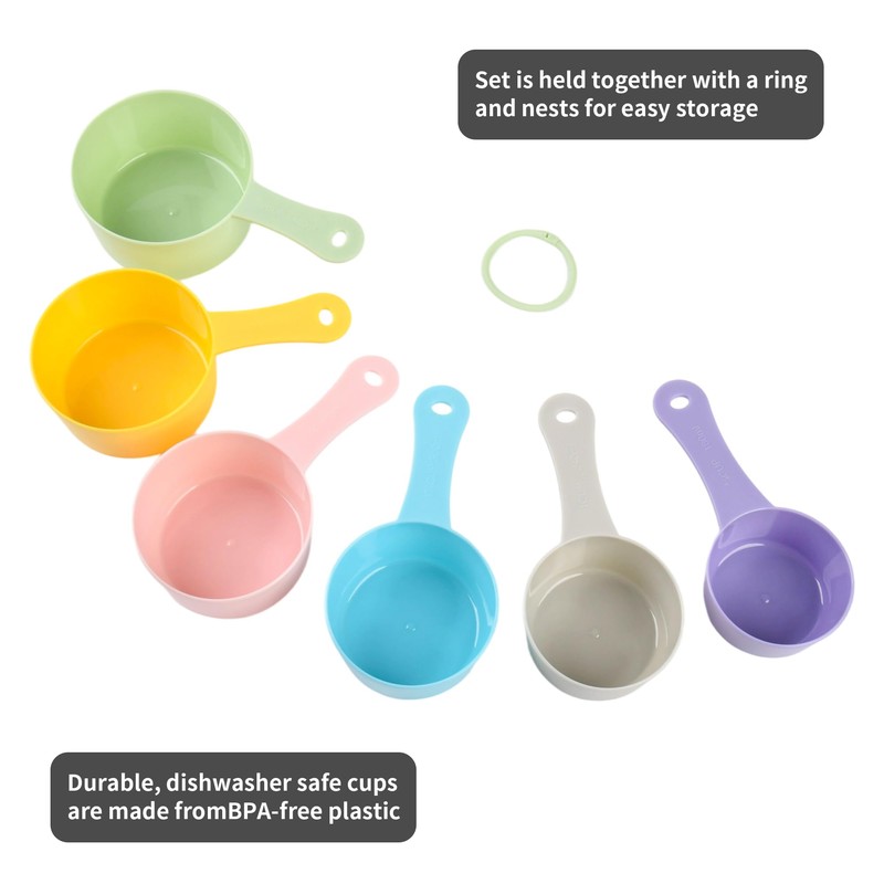 Smithcraft Measuring Cups Set 6, Colorful Plastic Measuring Cup Set,