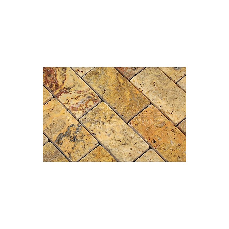 Scabos Travertine 2 X 4 Brick Mosaic Tile, Tumbled (Box