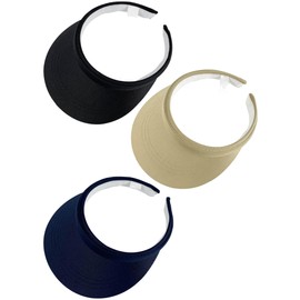 Paquete de 3 gorros deportivos con visera para mujer y hombre, ajustables, con clip, para exteriores, golf, playa, Negro, azul marino, caqui, 6 3/4-7 1/4