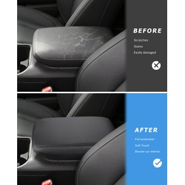 INTGET Car Center Console Cover for 2024 2025 Subaru Outback Legacy Accessories 2023 2022 2020 2021 Leather Armrest Cover Arm Rest Box Lid Cover Seat Protector (Black Stitches)