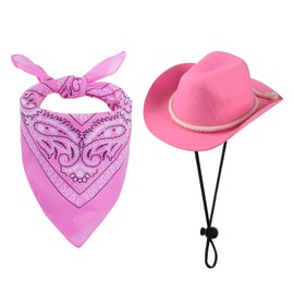 choyaxo Dog Cowboy Hat Dog Cowboy Costume for Small Pet Dogs Cat Cowboy Hat with Bandana Scarf Set Party Accessories (Pink, Large)