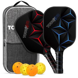 Toughhub Pickleball Paddles Set of 2 Racket and 4 Pickleball - Pickleball Set with Fiberglass Surface - Non Slip Grip with Octagonal Handle Cap